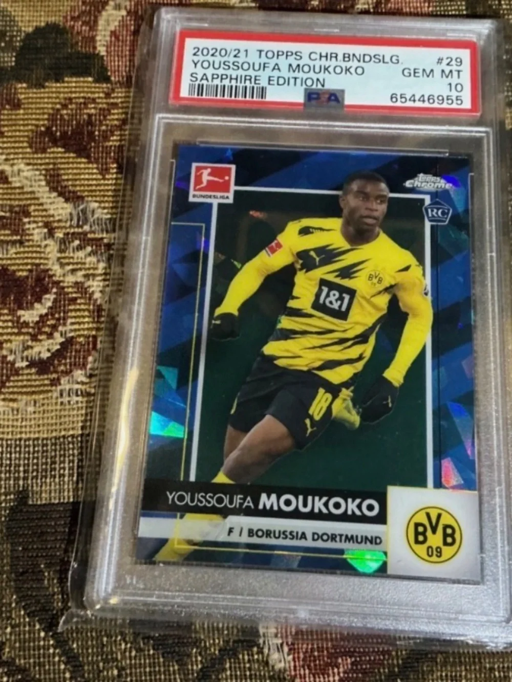 2020 Topps Chrome Bundesliga Sapphire Youssoufa Moukoko PSA 10 GEM MT Rookie RC